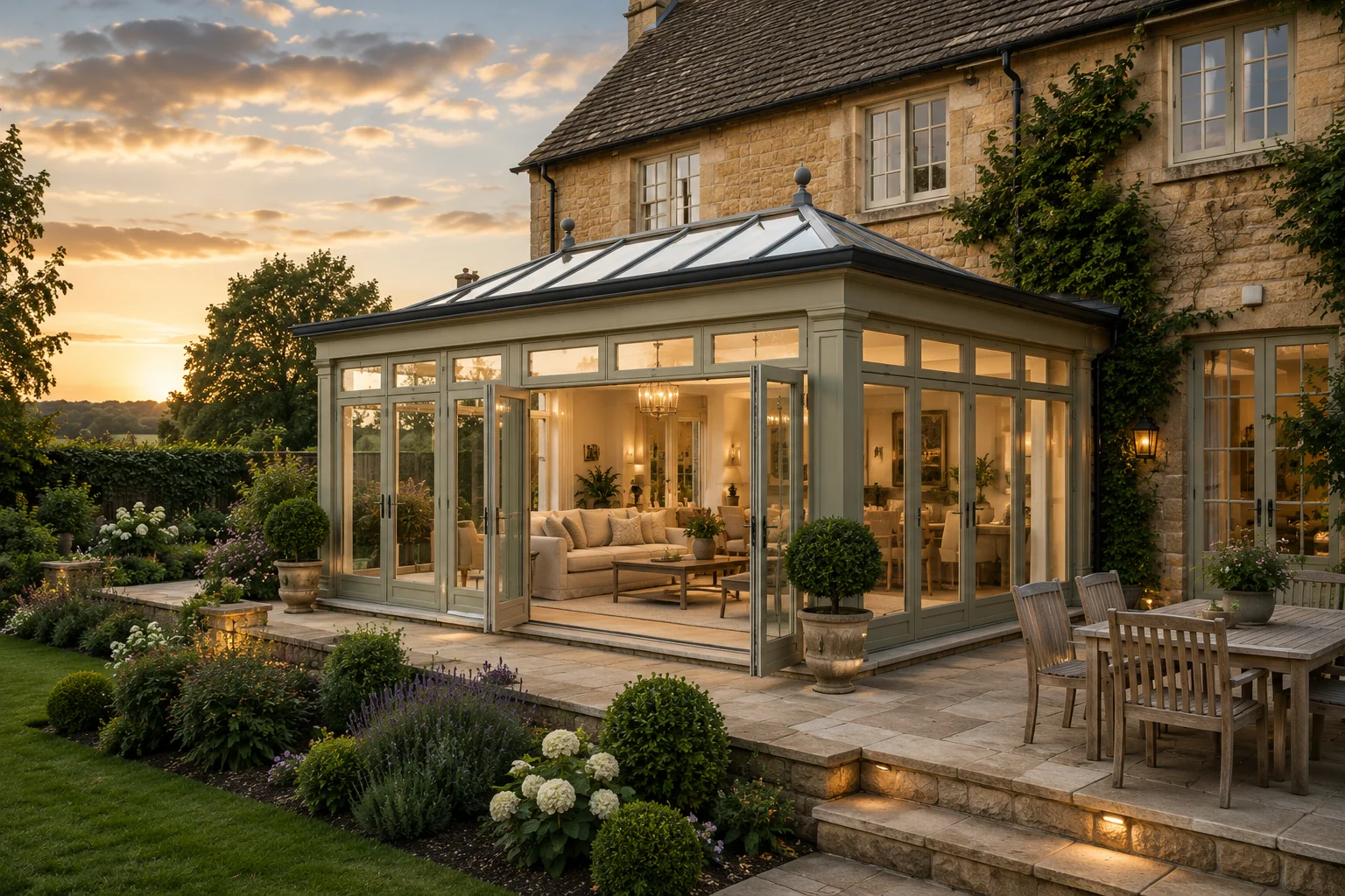 Orangery extension attached to a period stone property