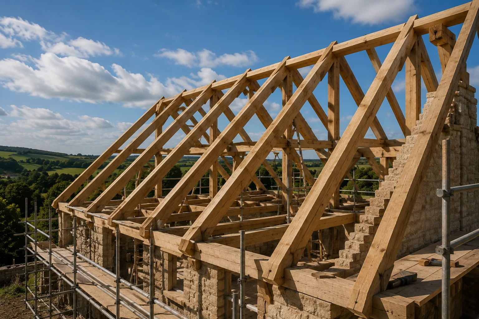 Traditional roof structure under construction