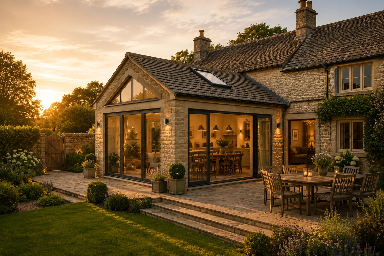 Cotswold stone extension connected to a traditional property